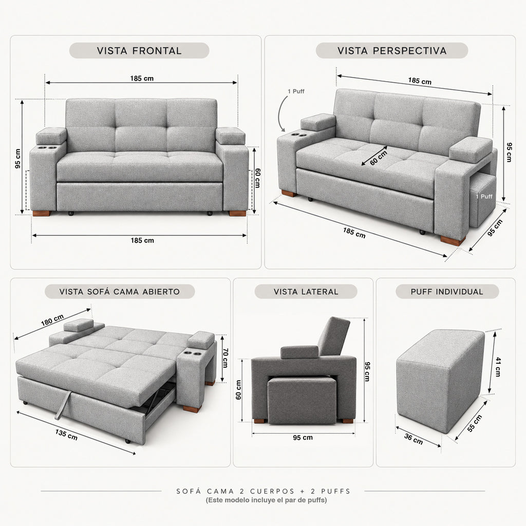 SOFA CAMA TREBOL 3 CUERPOS 185cm