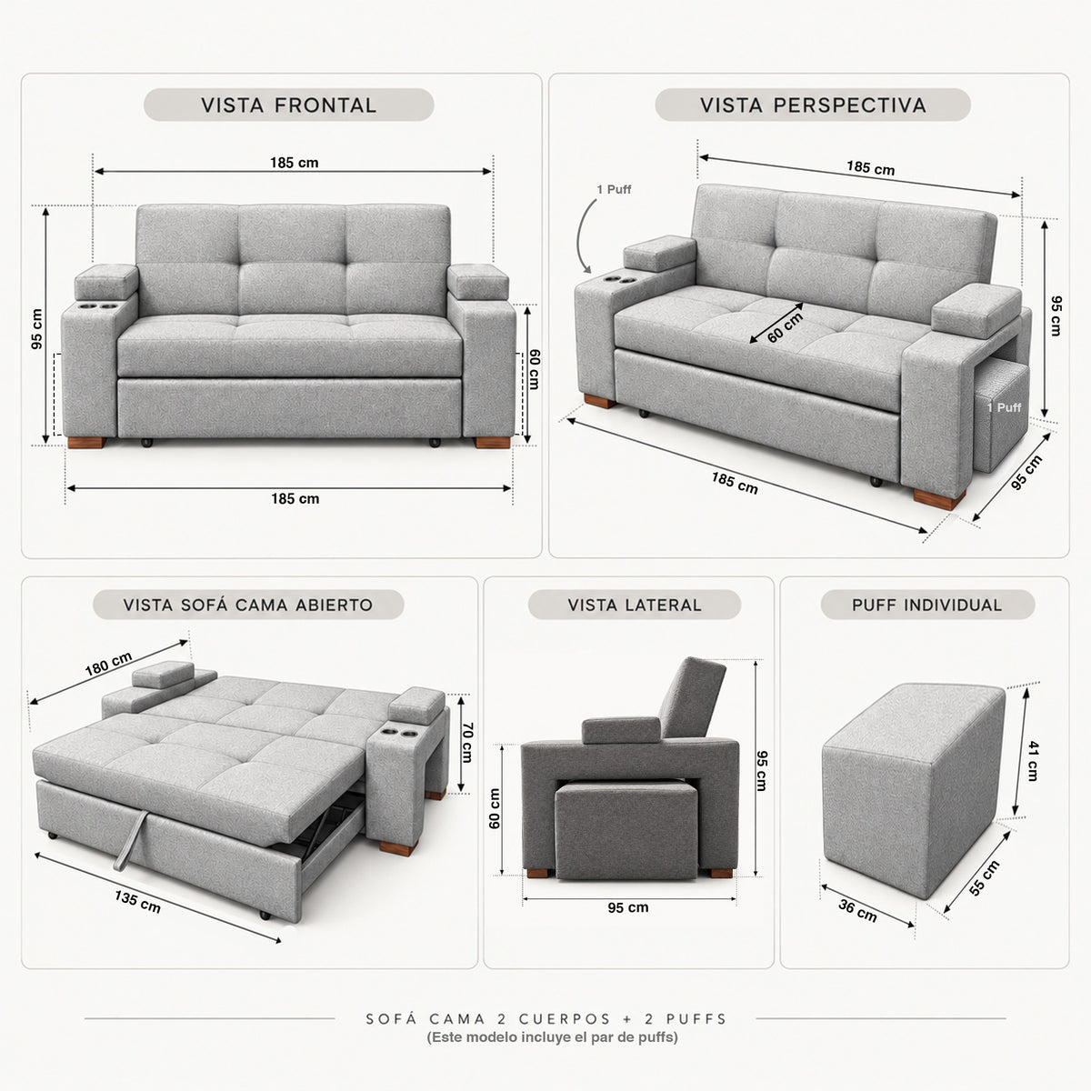SOFA CAMA TREBOL 3 CUERPOS 185cm
