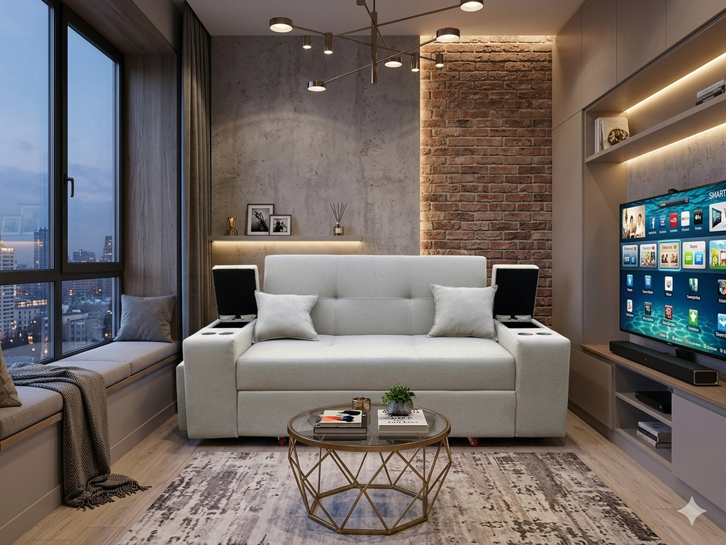 SOFA CAMA TREBOL 2 CUERPOS + 2 PUFF